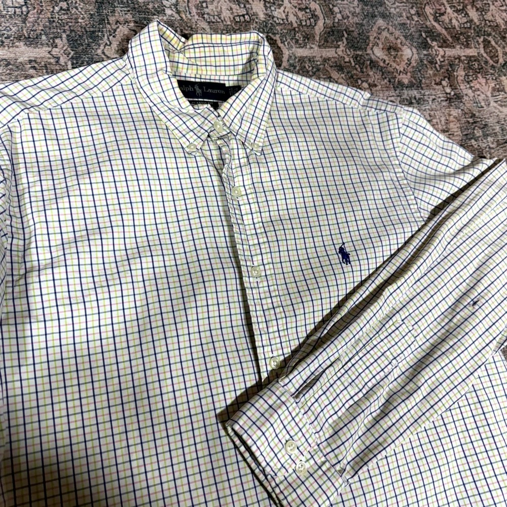 Ralph Lauren Shirt Men's 16.5 White Plaid Dress Button-Down Classic Fit Business